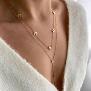◾️18K Gold Plated Layer Four Leaf  Necklace